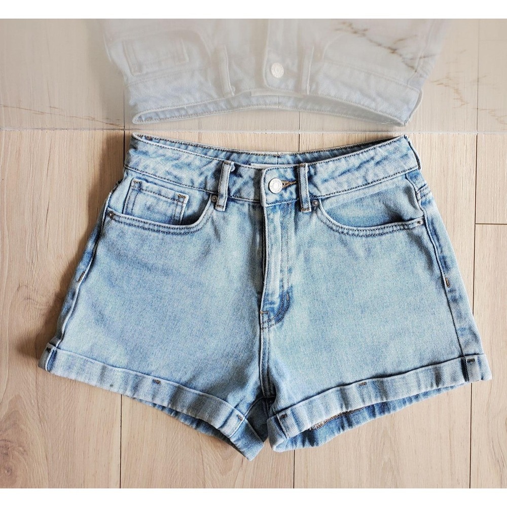 PacSun Mom Shorts Womens‎ 23 Blue Denim Cuffed High Rise Summer Casual 5 Pocket